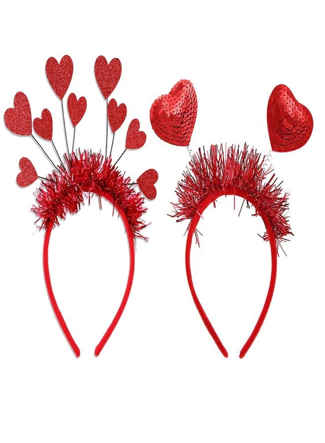 HIPIHOM Valentines Day Heart Headbands 2PCS Red Heart Head Bopper Sequin Valentines Heart Hair Accessories for Party Props Holiday Wedding Birthday Costume Accessory - Image 1