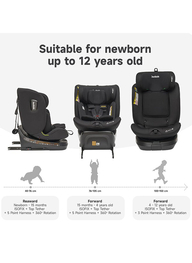 Jovikids - Rotating Ranger TT ISOFIX Car Seat 360° For Baby, 40 - 150 CM, 0- 12  Years, ECE R129/E4 I-size, Fixations ISOFIX, Top Tether - Black - Image 1
