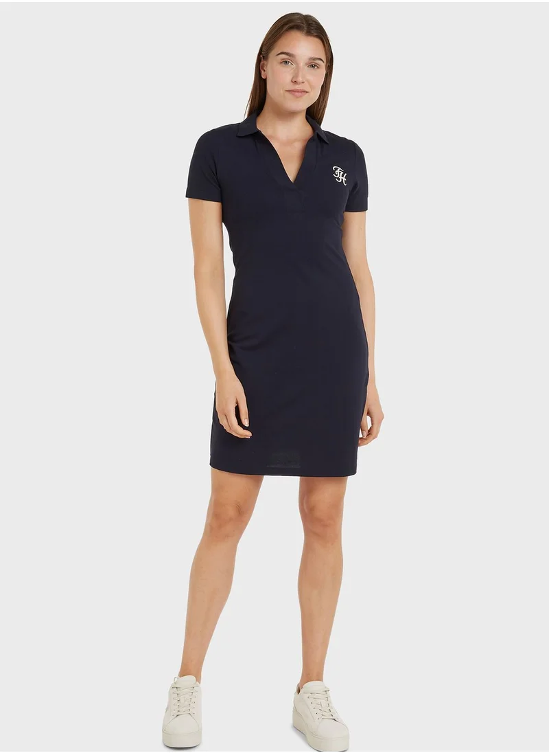 TOMMY HILFIGER Embroidered Logo Detail Dress