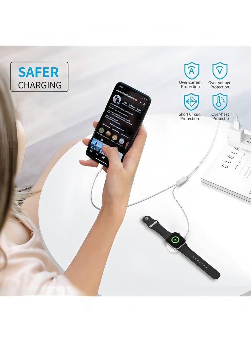 Flyview Type C 2-in-1 Fast Charging for iPhone&Watch(1m)White，Premium Charger Cable，Smart Watch Magnetic Cable For Watch Series 9 8 7 6 5 4 3 2 1 SE1 SE2 & iPhone 14/13/12/11 - Image 5