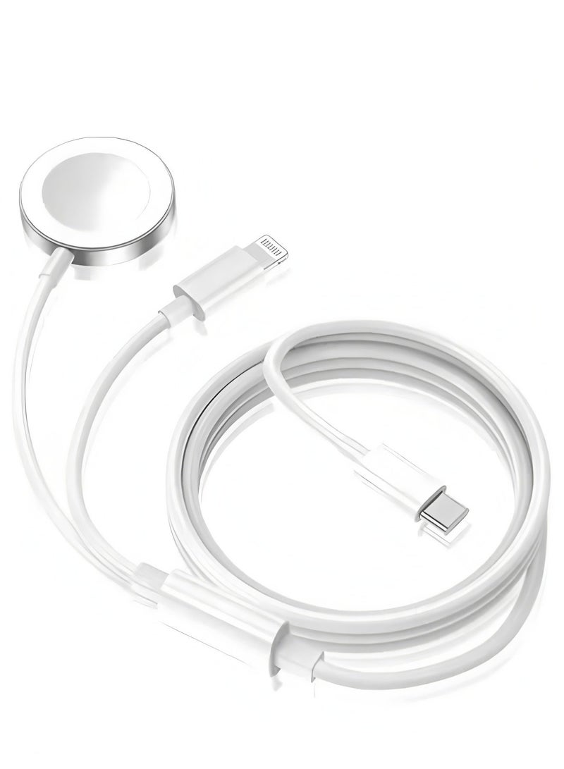 Flyview Type C 2-in-1 Fast Charging for iPhone&Watch(1m)White，Premium Charger Cable，Smart Watch Magnetic Cable For Watch Series 9 8 7 6 5 4 3 2 1 SE1 SE2 & iPhone 14/13/12/11 - Image 1