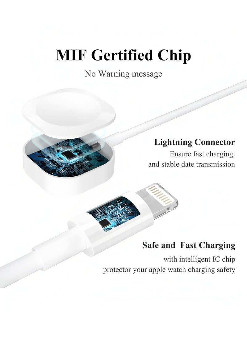 Flyview Type C 2-in-1 Fast Charging for iPhone&Watch(1m)White，Premium Charger Cable，Smart Watch Magnetic Cable For Watch Series 9 8 7 6 5 4 3 2 1 SE1 SE2 & iPhone 14/13/12/11 - Image 2