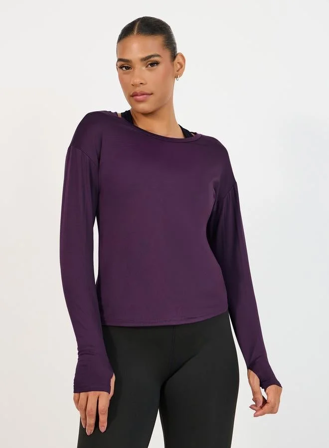 Styli Active Double Layer Open Back Long Sleeves Yoga Top