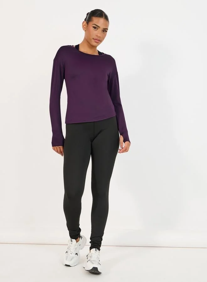 Styli Active  Double Layer Open Back Long Sleeves Yoga Top for Women | Best Price UAE