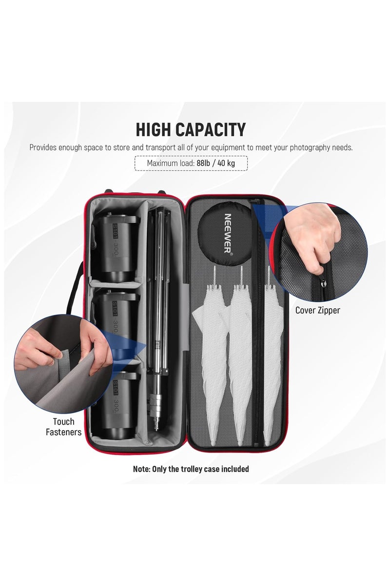 Neewer Trolley Case for Photo Studio Equipment Rolling Tripod Bag with Wheels and Padded Compartments for Light Stands Strobes Photography Accessories PB009 - Image 2