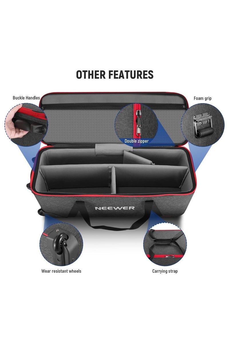 Neewer Trolley Case for Photo Studio Equipment Rolling Tripod Bag with Wheels and Padded Compartments for Light Stands Strobes Photography Accessories PB009 - Image 4