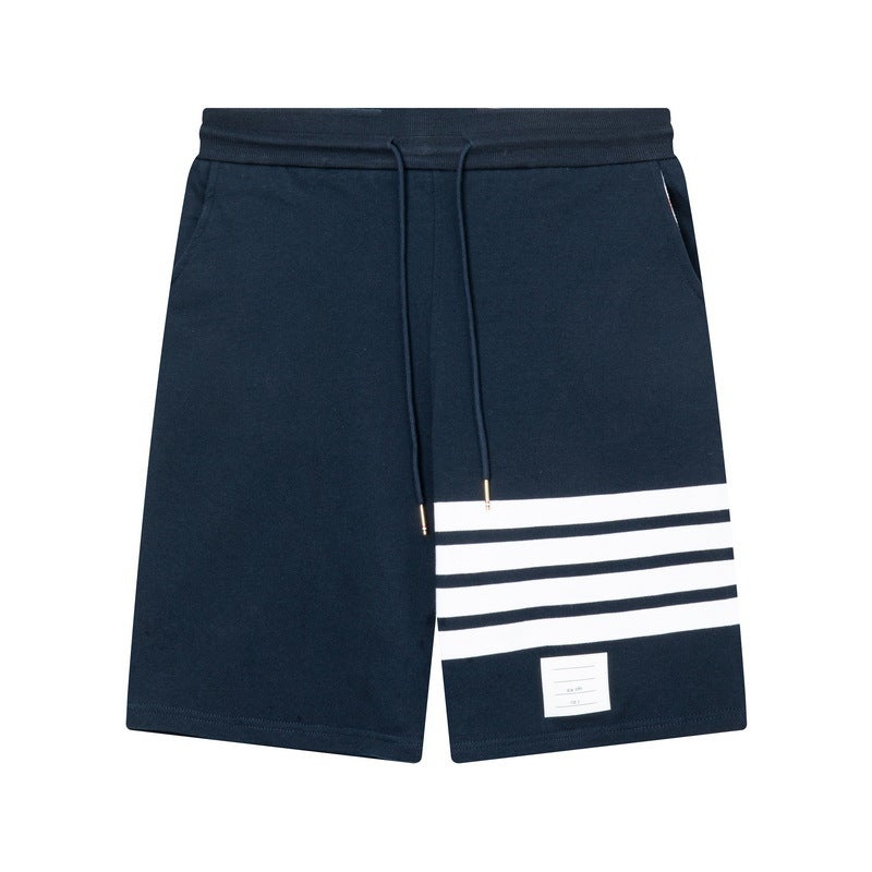 Factory in stock TB JL Cotton Yarn-dyed Four Bar Terry Sports Shorts Trendy Brand Loose Comfortable Five-point Sweater Pants for Men Blue - Image 1
