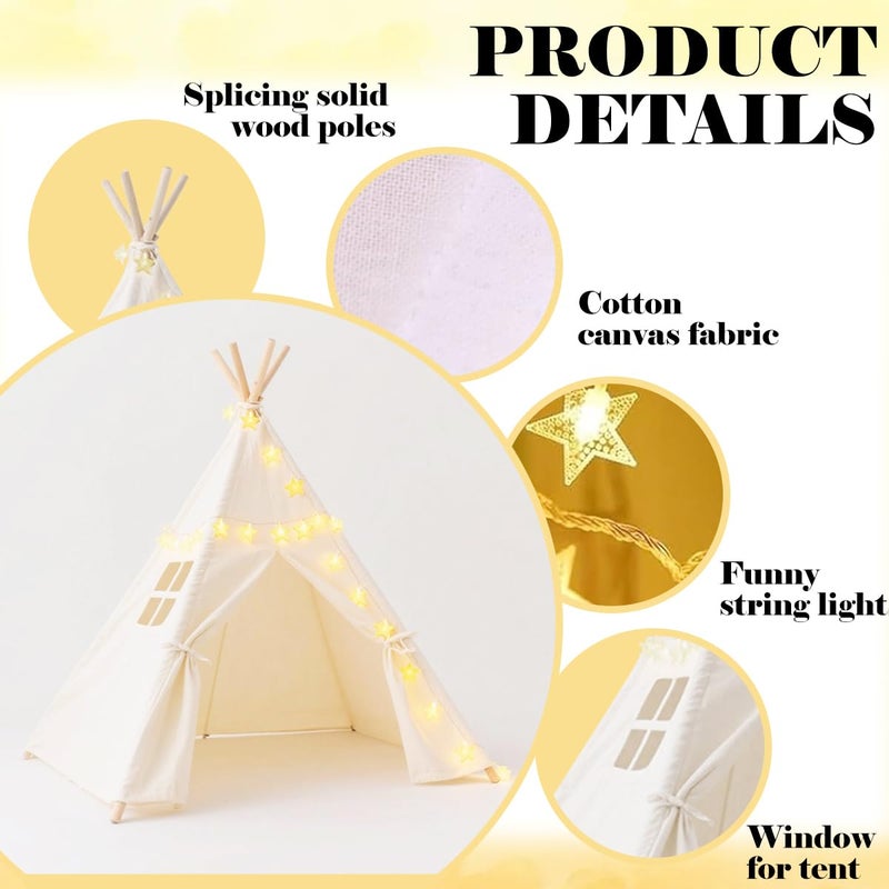 Quaocens 6 Pack Teepee Tent for Kids,Collapsible Kids Teepee Tent with 10 Ft String Lights,White Kid Teepee Boys Girls Indoor Outdoor Slumber Party Sleepover Party - Image 3