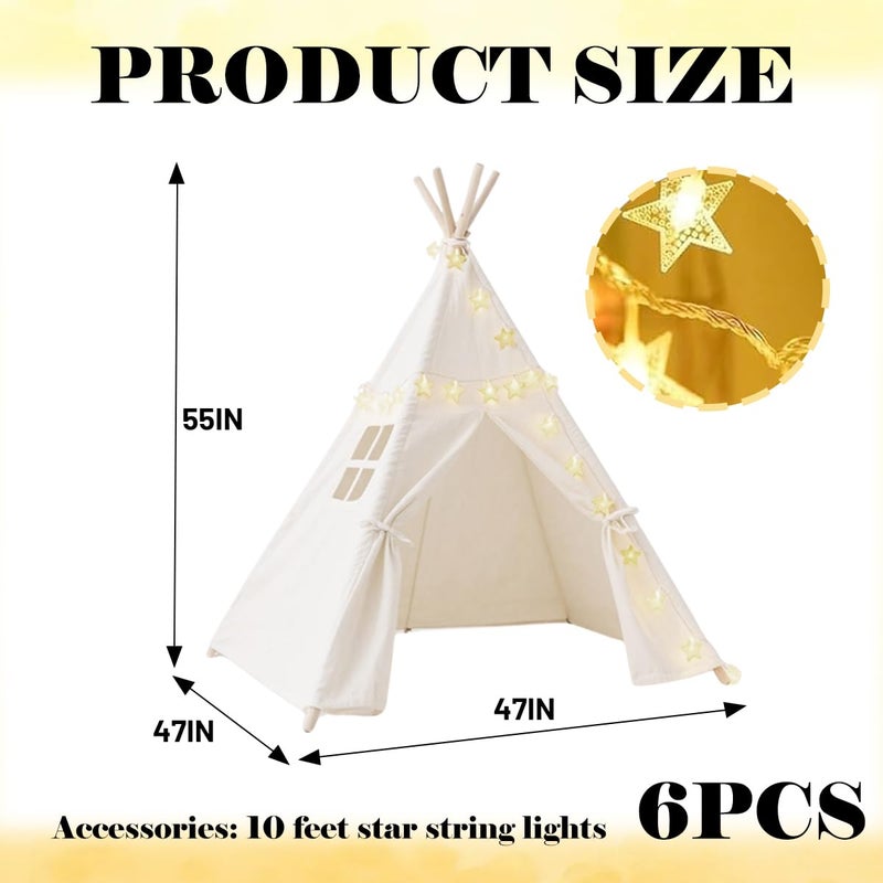 Quaocens 6 Pack Teepee Tent for Kids,Collapsible Kids Teepee Tent with 10 Ft String Lights,White Kid Teepee Boys Girls Indoor Outdoor Slumber Party Sleepover Party - Image 2