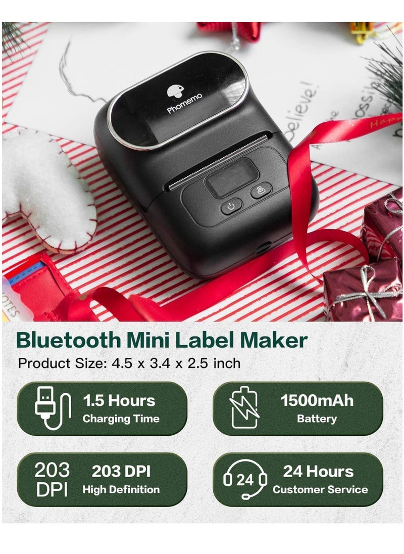 فوميمو - صانع الملصقات بشريط ، آلة صانع الملصقات الحرارية اللاسلكية MarkDomain M110 مع ملصق 1pack 40 × 30mm ، للملابس ، الباركود ، البيع بالتجزئة ، العنوان ، المجوهرات ، متوافق مع Android و iOS ، أسود - Image 1
