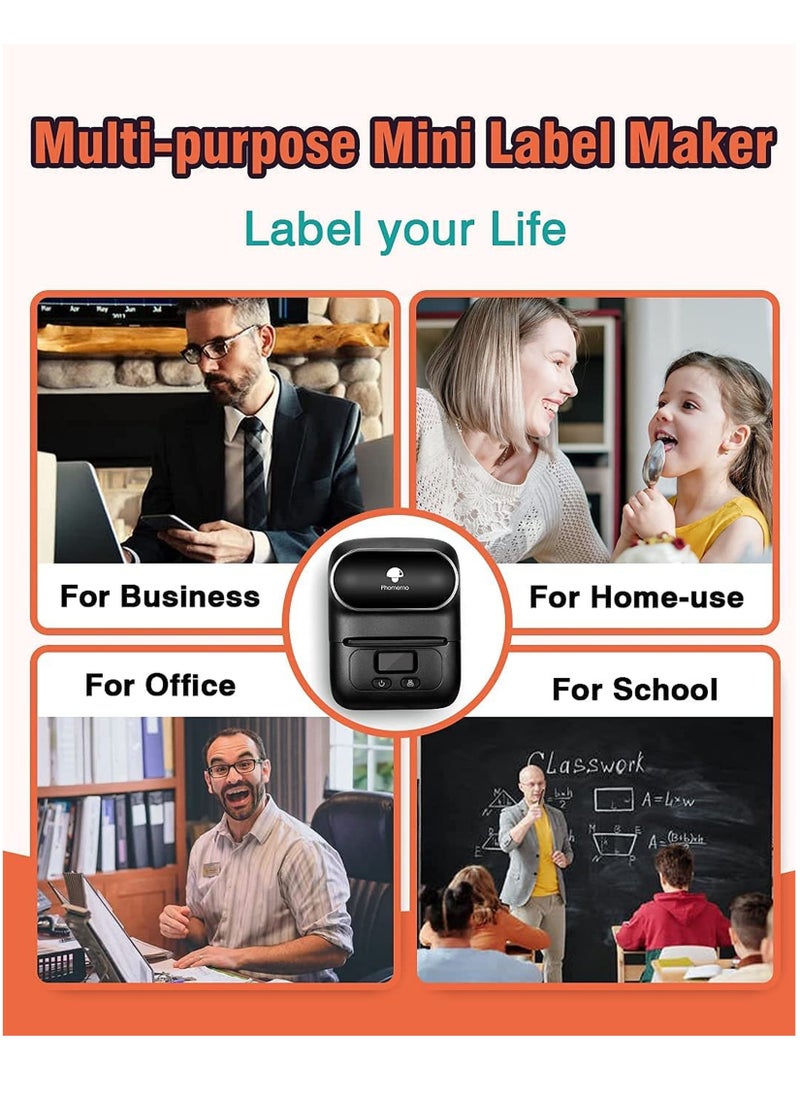 فوميمو - صانع الملصقات بشريط ، آلة صانع الملصقات الحرارية اللاسلكية MarkDomain M110 مع ملصق 1pack 40 × 30mm ، للملابس ، الباركود ، البيع بالتجزئة ، العنوان ، المجوهرات ، متوافق مع Android و iOS ، أسود - Image 1
