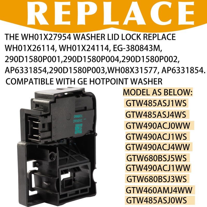 Saiyugty WH01X27954 Washer Lid Lock Switch Part 290D1580P004 290D1580P001 290D1580P002 EG-380843M WH01X26114 WH01X24114 Compatible with GE Hotpoint Top Load Washing Machine Door Lock Assembly Replacement - Image 4