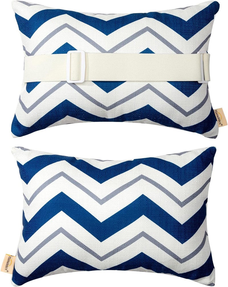 vmgreen Outdoor Pillows for Lounge Chair Head Resting, Small Square Decotative Pillow with Adjustable Stripe for Recliner, Office Chair,Car Seat,Sofa Neck or Lumbar Attachment,Waterproof 2pack - Image 1