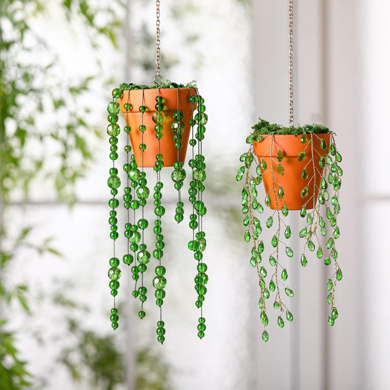 Suncalla 2pcs Beaded Plant Gifts for Plant Lovers Beaded Succulent Plants Sun Catcher Glass Leaf Beads Suncatcher for Window Hanging with Chain Bead Plants Crystal Sun Catchers Home (Classic Style) - Image 2