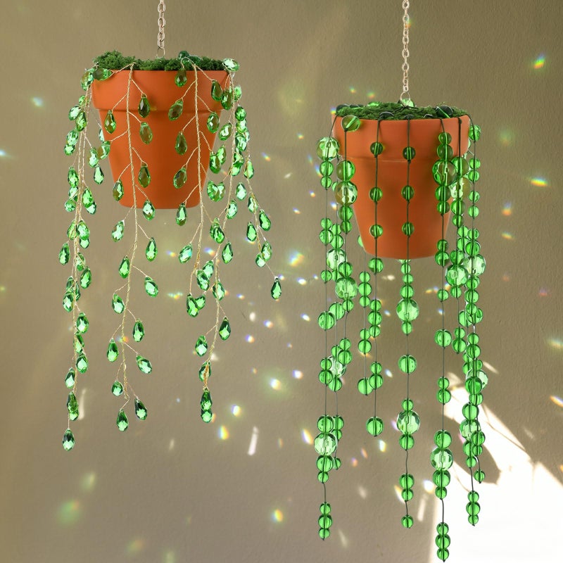 Suncalla 2pcs Beaded Plant Gifts for Plant Lovers Beaded Succulent Plants Sun Catcher Glass Leaf Beads Suncatcher for Window Hanging with Chain Bead Plants Crystal Sun Catchers Home (Classic Style) - Image 1