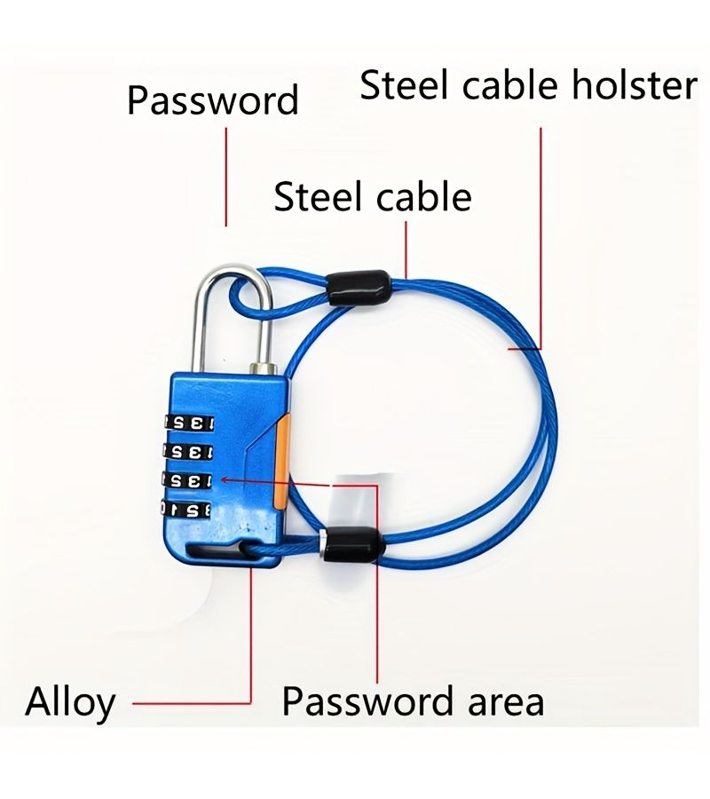 4 Digit Code Chain Lock Portable Secure Anti Theft Wire Combination Padlock With Key For Bicycle Motorcycle Door Fence Luggage Grill Golden 804W - Image 1
