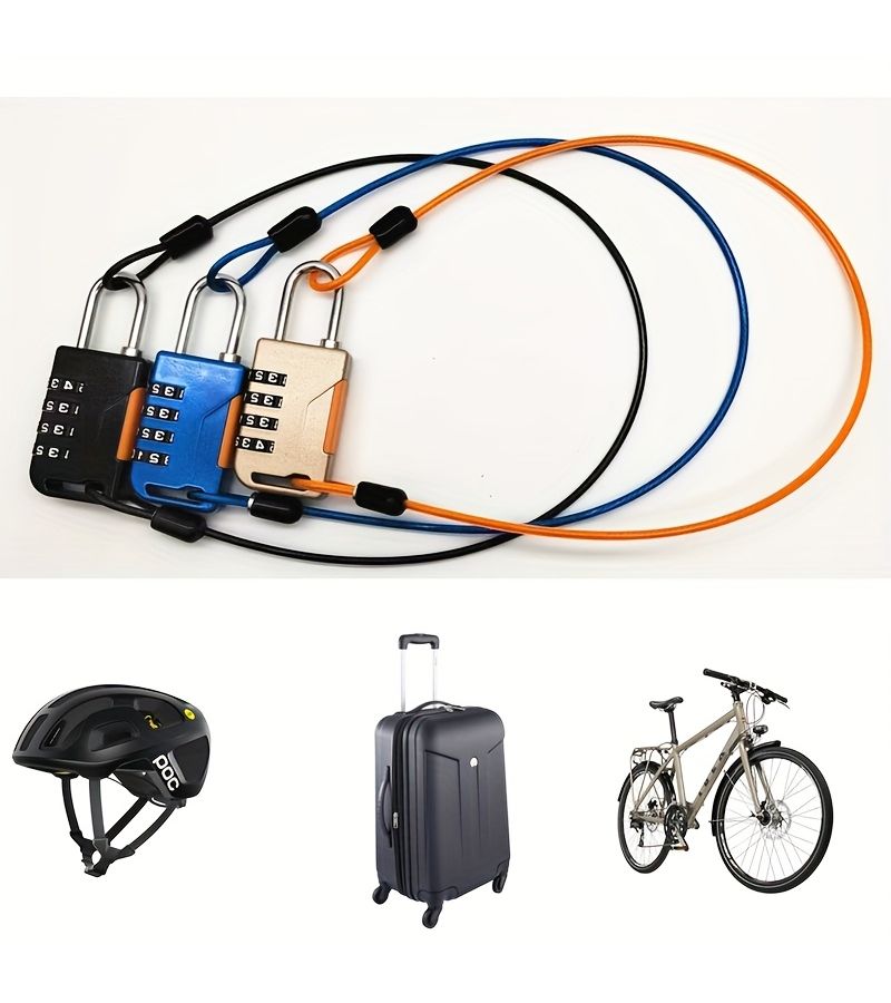 4 Digit Code Chain Lock Portable Secure Anti Theft Wire Combination Padlock With Key For Bicycle Motorcycle Door Fence Luggage Grill Golden 804W - Image 5
