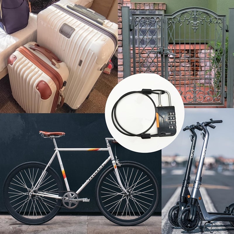 4 Digit Code Chain Lock Portable Secure Anti Theft Wire Combination Padlock With Key For Bicycle Motorcycle Door Fence Luggage Grill Golden 804W - Image 2