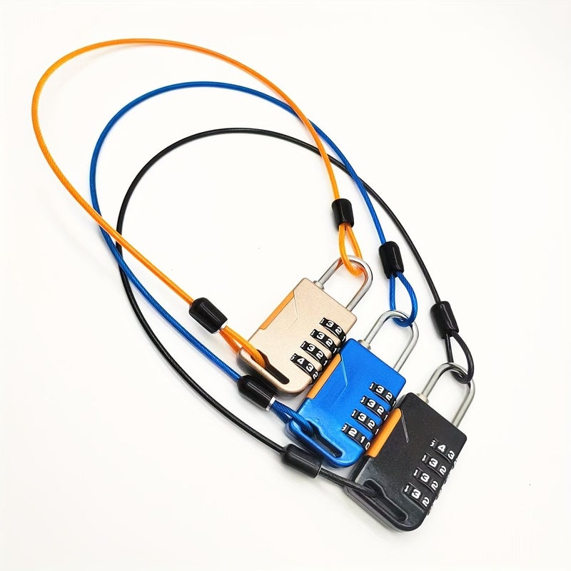 4 Digit Code Chain Lock Portable Secure Anti Theft Wire Combination Padlock With Key For Bicycle Motorcycle Door Fence Luggage Grill Golden 804W - Image 3