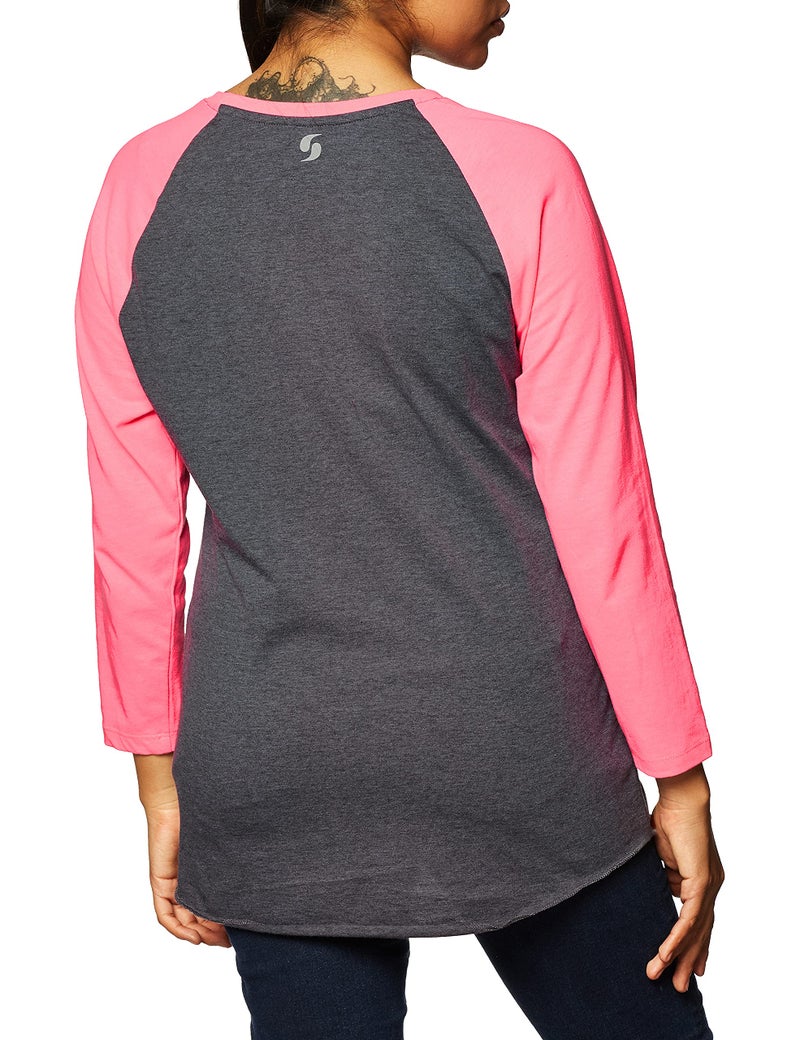 Soffe Womens Baseball Tee, Grey Heather/Neon Pink, Small - Image 2
