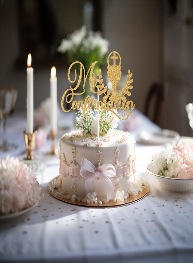 PYBHILK Gold Glitter Mi Confirmacion Cake Topper, Mi Bautizo/God Bless This Child/Blessing On Your Confirmation, Baptism Baby Shower Party Decorations Supplies - Image 5