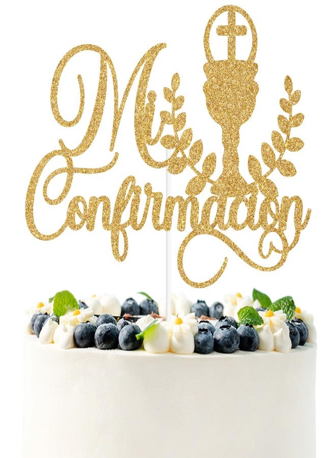 PYBHILK Gold Glitter Mi Confirmacion Cake Topper, Mi Bautizo/God Bless This Child/Blessing On Your Confirmation, Baptism Baby Shower Party Decorations Supplies - Image 1