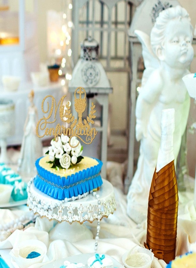 PYBHILK Gold Glitter Mi Confirmacion Cake Topper, Mi Bautizo/God Bless This Child/Blessing On Your Confirmation, Baptism Baby Shower Party Decorations Supplies - Image 3