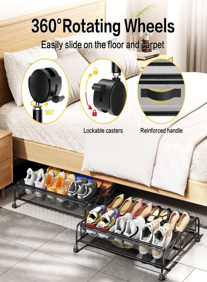LeArex Under Bed Shoe Storage Organizer, 2 Pack Under Bed Storage Containers with Wheels for Shoes Bedroom Organization - Image 2