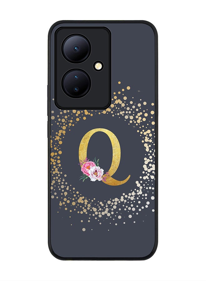 Stylizedd Rugged Black edge case for Vivo V29 Lite, Slim fit Thin Cover- Custom Monogram Initial Letter Floral Pattern Alphabet-Q  (Grey ) - Image 1