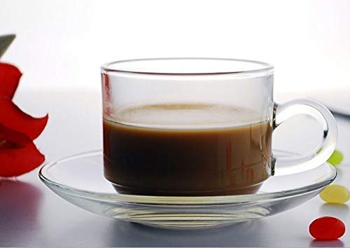 Avora Kitchenware Classic 180 ml Tea Coffee Cup and Saucer Glassware Material Crystal Clear 6 Cup 6 Saucer 12 - Image 1