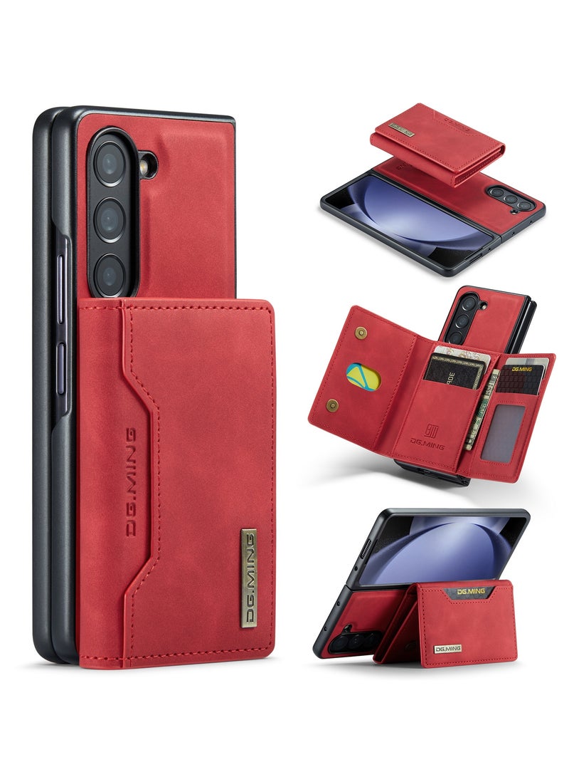 ديجمينغ جراب جلد مع محفظة مغناطيسية متوافق مع هاتف سامسونج جلاكسي زد فولد 5 - احمر - Image 1