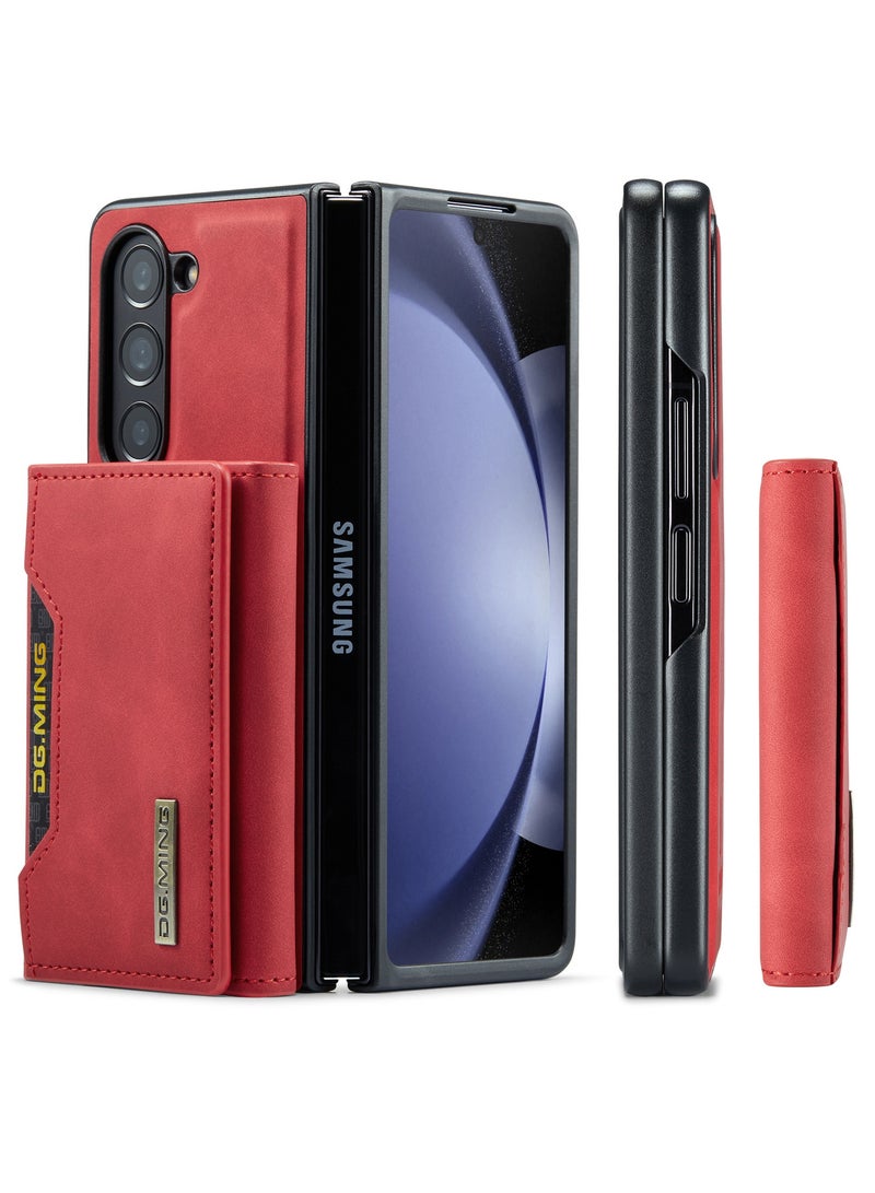 ديجمينغ جراب جلد مع محفظة مغناطيسية متوافق مع هاتف سامسونج جلاكسي زد فولد 5 - احمر - Image 2