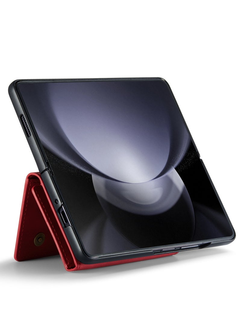 ديجمينغ جراب جلد مع محفظة مغناطيسية متوافق مع هاتف سامسونج جلاكسي زد فولد 5 - احمر - Image 3