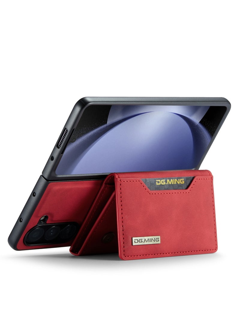 ديجمينغ جراب جلد مع محفظة مغناطيسية متوافق مع هاتف سامسونج جلاكسي زد فولد 5 - احمر - Image 4