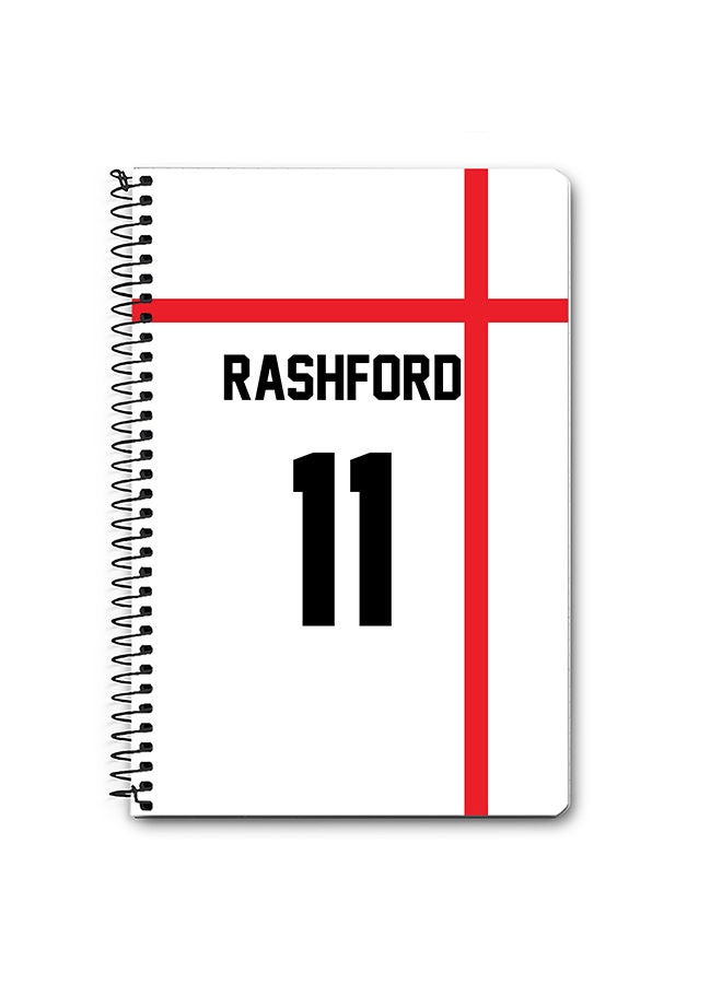Stylizedd Designer A5 Spiral Notebook Memo Notepad Journal - Football Team - England Player Name - Rashford - Image 1