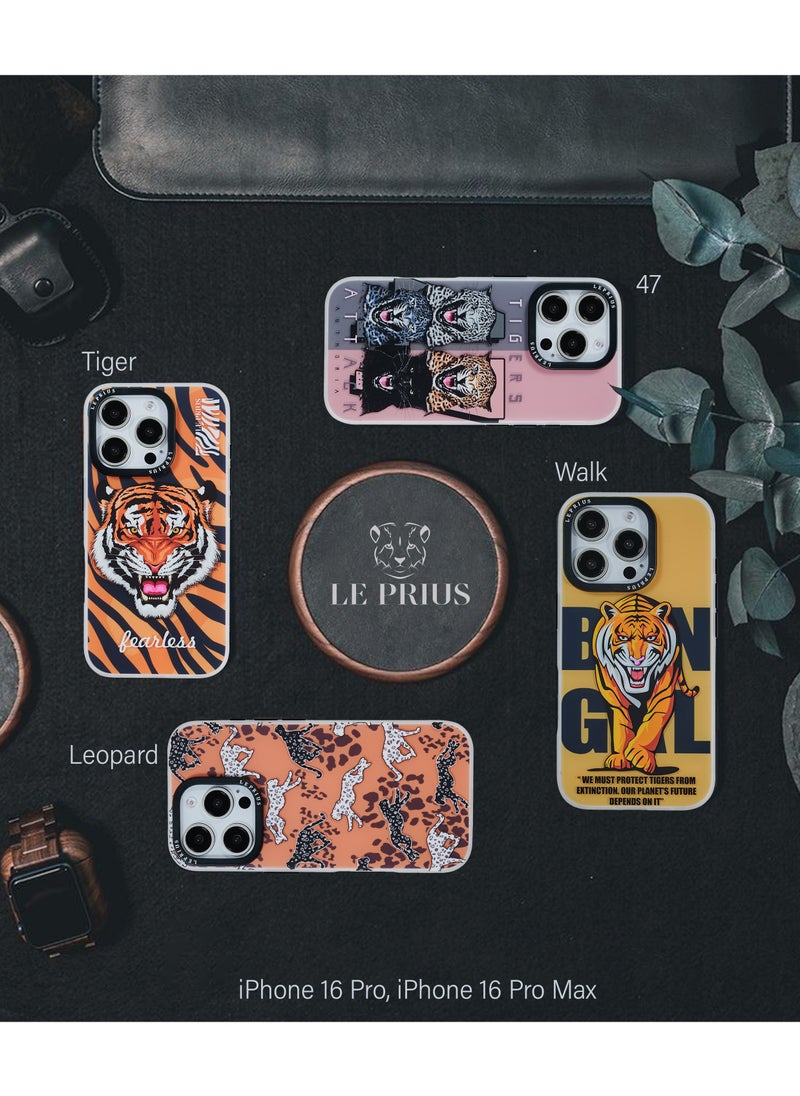 Le Prius - Le Prius BomBay Series Shockproof IMD Printing Premium Quality Protective Phone Case Compatible with iPhone 16 Pro Max, Full Body Drop Protection, Slim Fit Anti-Scratch Durable Cover, MagSafe Friendly, Comfortable Grip, Stylish Premium Design for Men and Women - Tiger Walk - Image 1
