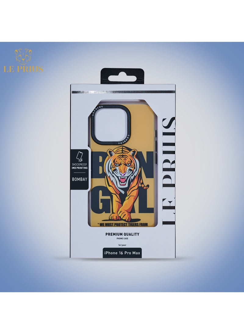 Le Prius - Le Prius BomBay Series Shockproof IMD Printing Premium Quality Protective Phone Case Compatible with iPhone 16 Pro Max, Full Body Drop Protection, Slim Fit Anti-Scratch Durable Cover, MagSafe Friendly, Comfortable Grip, Stylish Premium Design for Men and Women - Tiger Walk - Image 1