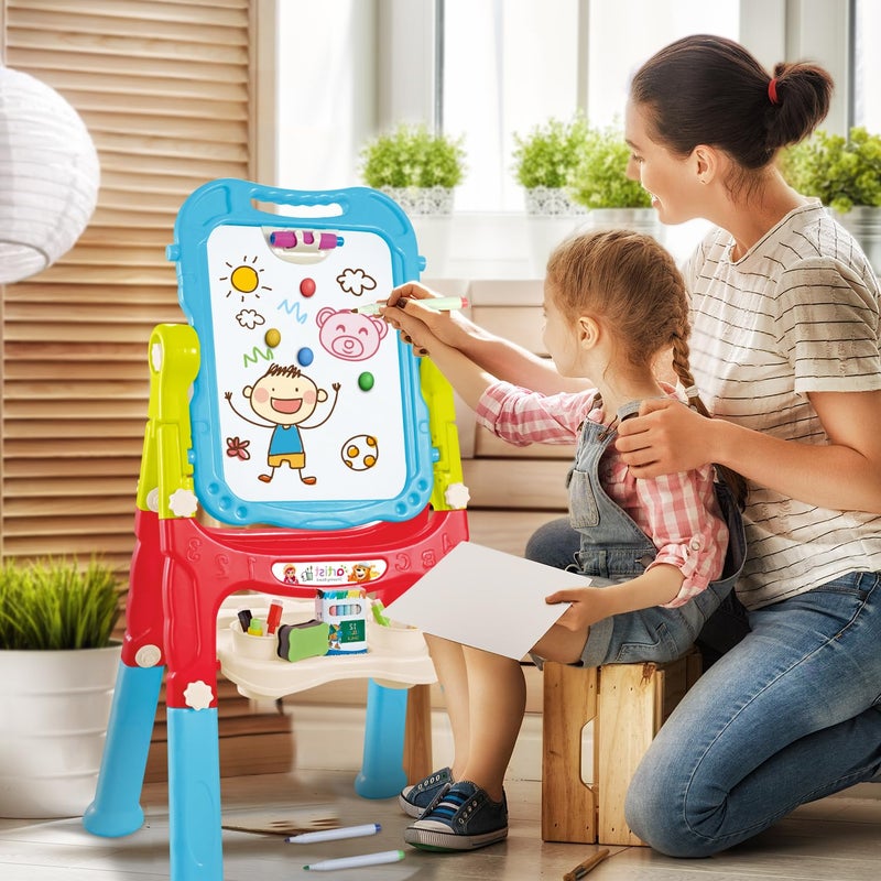HOLYFUN Toddler Art Easel Toys, Magnetic Chalk Board and White Board Easel for Kids with Painting Accessories, Rotatable Double Sided Easel, Birthday Gift for Boys and Girls - Image 2