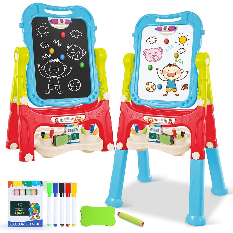 HOLYFUN Toddler Art Easel Toys, Magnetic Chalk Board and White Board Easel for Kids with Painting Accessories, Rotatable Double Sided Easel, Birthday Gift for Boys and Girls - Image 1