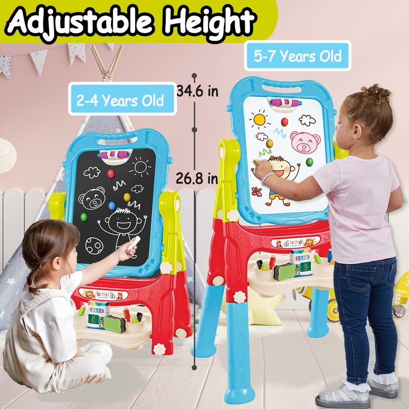 HOLYFUN Toddler Art Easel Toys, Magnetic Chalk Board and White Board Easel for Kids with Painting Accessories, Rotatable Double Sided Easel, Birthday Gift for Boys and Girls - Image 3