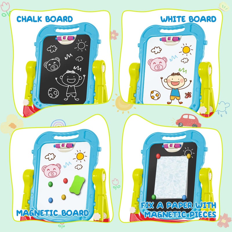 HOLYFUN Toddler Art Easel Toys, Magnetic Chalk Board and White Board Easel for Kids with Painting Accessories, Rotatable Double Sided Easel, Birthday Gift for Boys and Girls - Image 4