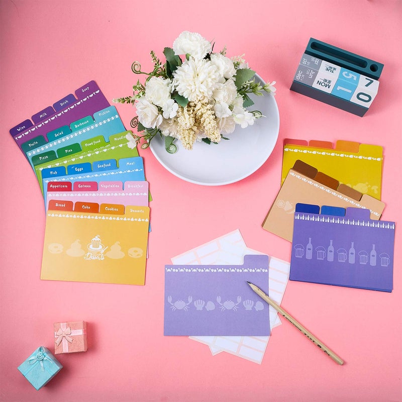 Outus 36 Pieces Recipe Card Dividers Tabs Include 24 Labelled and 12 Blank Tabs 60 Adhesive Labels Fit 4 x 6 Inch Cards for Recipe Box Organize (Bright Style) - Image 2