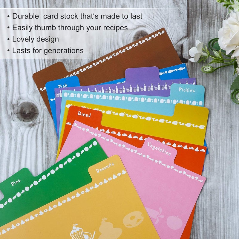 Outus 36 Pieces Recipe Card Dividers Tabs Include 24 Labelled and 12 Blank Tabs 60 Adhesive Labels Fit 4 x 6 Inch Cards for Recipe Box Organize (Bright Style) - Image 4