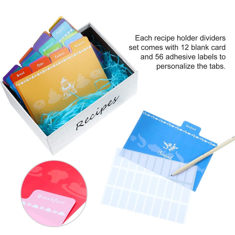 Outus 36 Pieces Recipe Card Dividers Tabs Include 24 Labelled and 12 Blank Tabs 60 Adhesive Labels Fit 4 x 6 Inch Cards for Recipe Box Organize (Bright Style) - Image 5