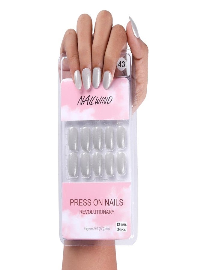 NAILWIND 24pcs Press on Nails | Natural Short False Nails Acrylic Full Cover Nails | Natural Fake Nails Delicate & Comfortable for Women and Girls (V-43) - Image 1