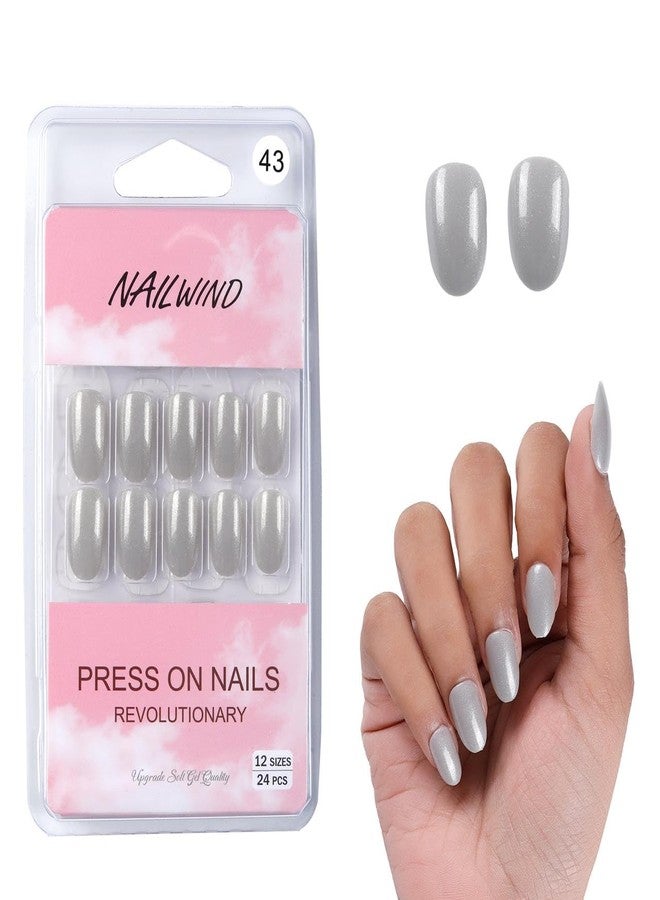 NAILWIND 24pcs Press on Nails | Natural Short False Nails Acrylic Full Cover Nails | Natural Fake Nails Delicate & Comfortable for Women and Girls (V-43) - Image 2