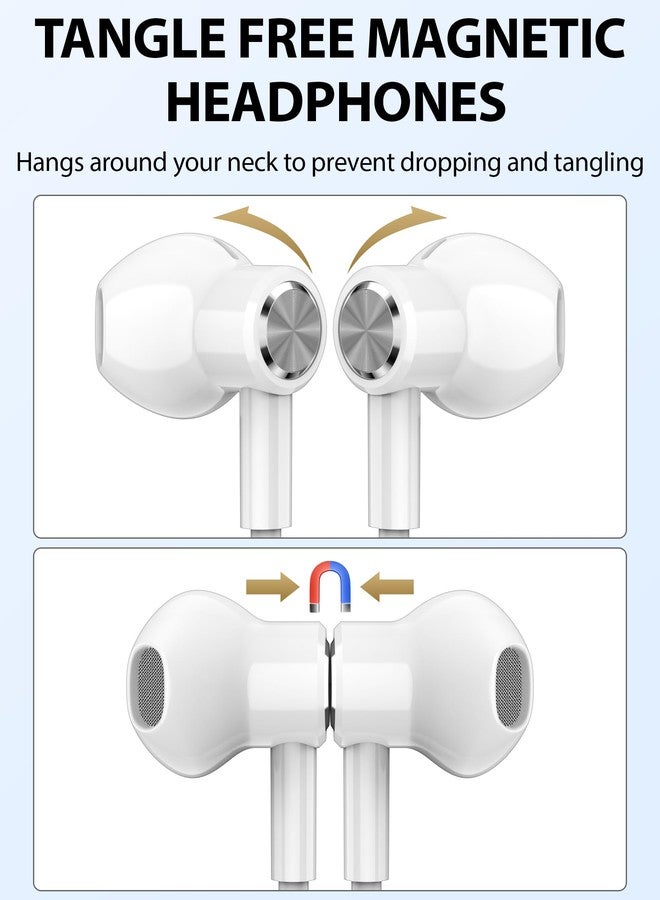 iMangoo Wired Earbuds for Apple Lightning Headphones for MFi-Certified with Anti-Drop Tips Magnetic Larger Ear Buds Corded Earphones Cord Headphone for iPhone 14 Plus 13 Pro Max 12 Mini 11 XS XR 8 7 White - Image 4