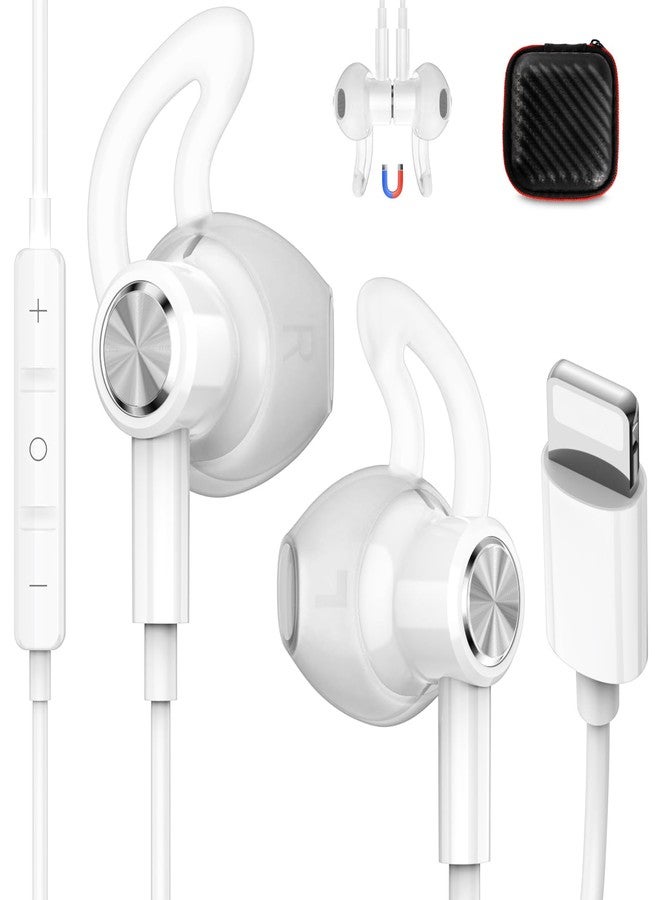 iMangoo Wired Earbuds for Apple Lightning Headphones for MFi-Certified with Anti-Drop Tips Magnetic Larger Ear Buds Corded Earphones Cord Headphone for iPhone 14 Plus 13 Pro Max 12 Mini 11 XS XR 8 7 White - Image 1