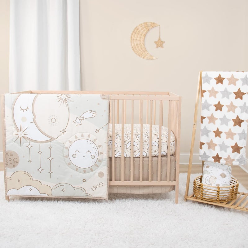 The Peanutshell 5 Piece Baby Crib Bedding Set for Boys Girls Newborn Infant Toddler Nursery Bed Set Decor with Fitted Crib Sheets Blanket Dust Ruffle Comforter Starry Skies