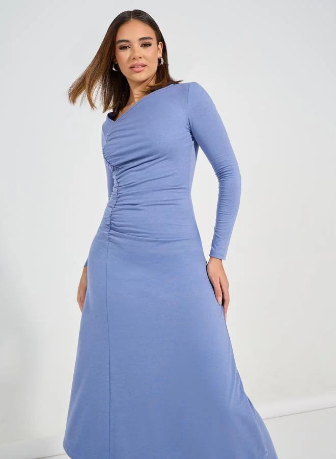 Take Two Take Two Asymmetric Hem Gathered Detail A-Line Maxi Dress